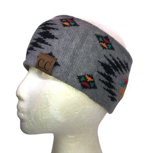 LIGHT GREY Southwestern Aztec Print Winter Ear Warmers Knit Headbands HeadWrap